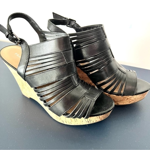 Franco Sarto Sharp Sandals Faux Black Leather Platform Cork Wedge Slingback 8.5 - Picture 8 of 13